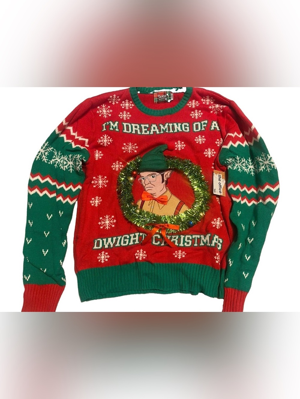 The Office Dwight Christmas Ugly Wreath Knit Sweater SZ LG UNISEX